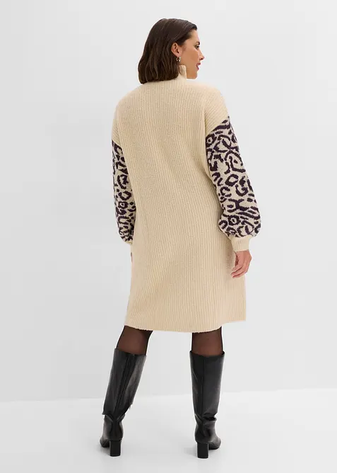 Oversized strikket kjole med leo-m&oslash;nster, bonprix