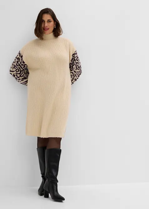 Oversized strikket kjole med leo-m&oslash;nster, bonprix