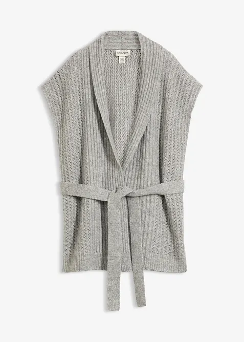 Strikket vest i myk ullmiks med hullm&oslash;nster, bonprix