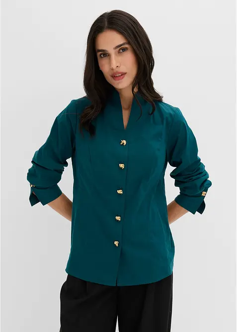 Strykefri bluse i stretchy poplin, bonprix