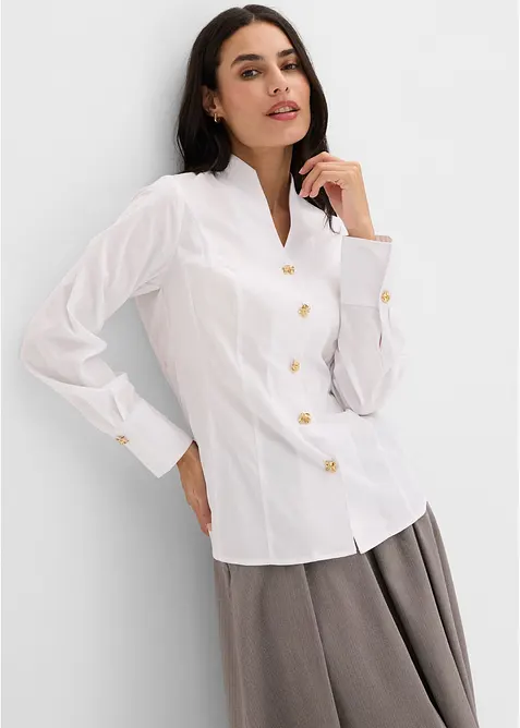 Strykefri bluse i stretchy poplin, bonprix