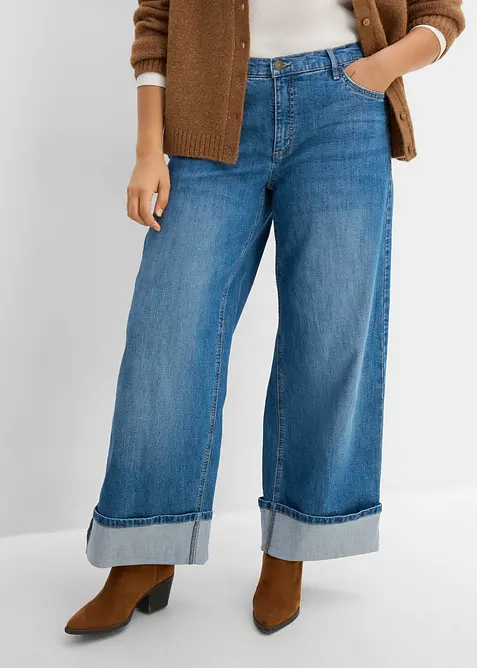 Wide leg jeans med oppbrett, bonprix