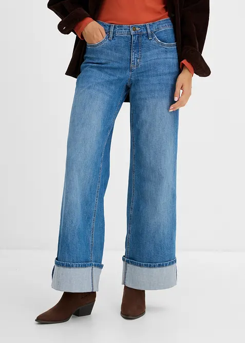 Wide leg jeans med oppbrett, bonprix