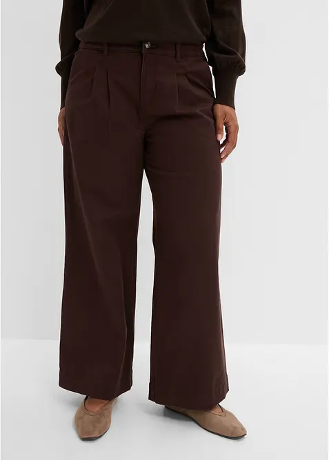 Wide leg bukse med legg og komfortlinning, bonprix