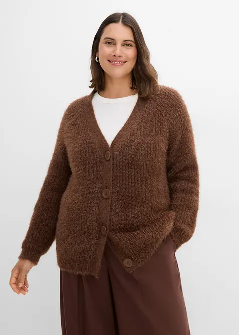 Ribbet grovstrikket jakke med glanseffekt, bonprix