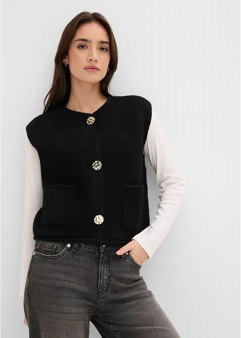 Strikkevest med dekorative knapper, bonprix