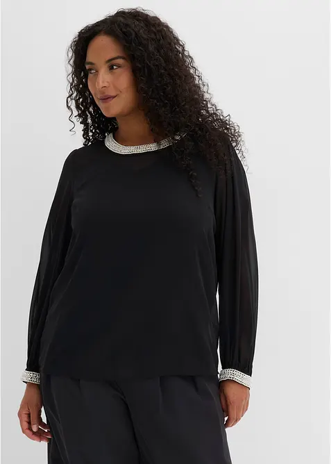 Chiffonbluse med strasspynt, bonprix