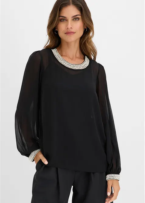 Chiffonbluse med strasspynt, bonprix