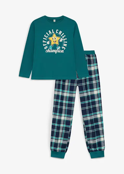 Pyjamas med flanellbukse av myk bomull for barn (2-delt sett), bonprix