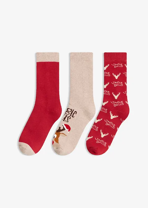 Varme julesokker med frott&eacute; p&aring; innsiden (3-pack), bonprix