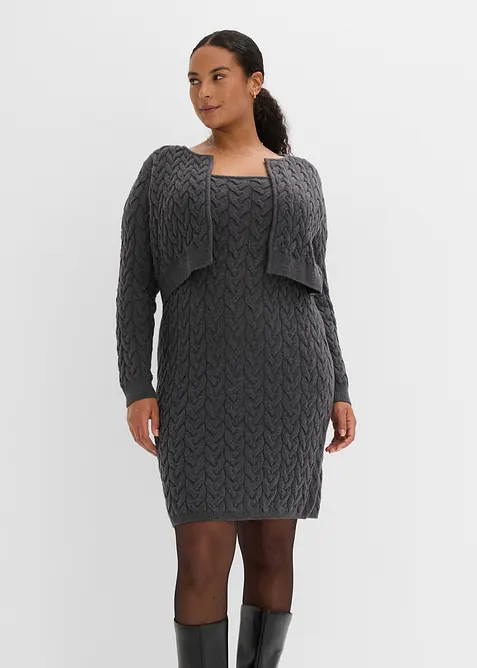 Strikket kjole med p&aring;sydd bolero, bonprix