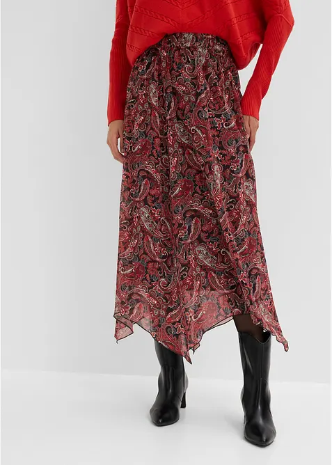Skj&oslash;rt i chiffon med asymmetrisk nederkant, bonprix