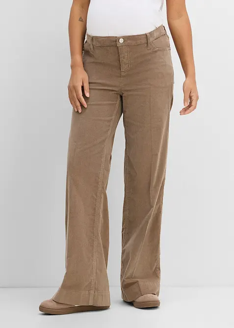 Mama bukse med lav linning i stretchy kordfl&oslash;yel, wide leg, bonprix