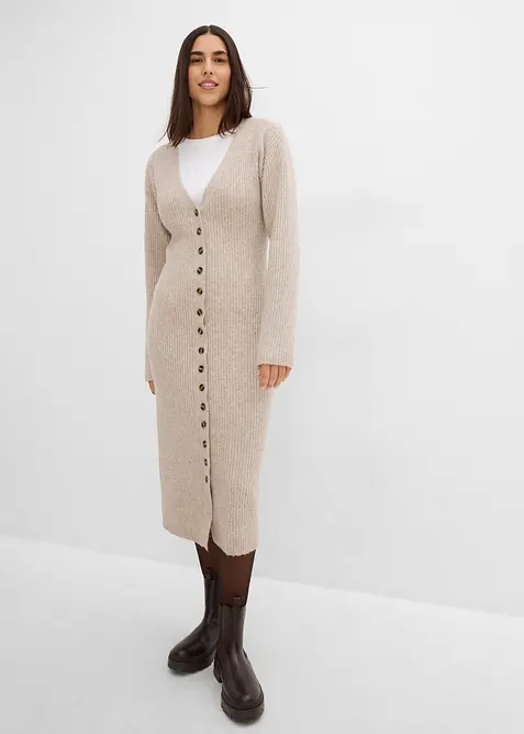 Strikket midikjole med knapper, bonprix