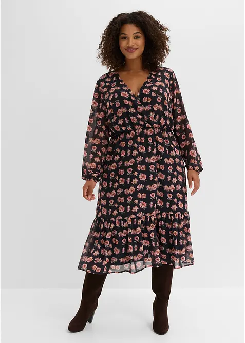 M&oslash;nstret midikjole i chiffon, bonprix