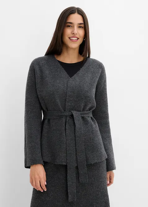 Strikkejakke med knytebelte, bonprix