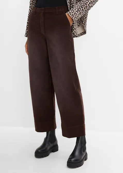 High waist kordfl&oslash;yelsbukse i bomullsmiks, bonprix