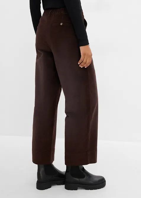 High waist kordfl&oslash;yelsbukse i bomullsmiks, bonprix