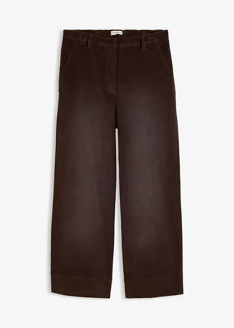 High waist kordfl&oslash;yelsbukse i bomullsmiks, bonprix
