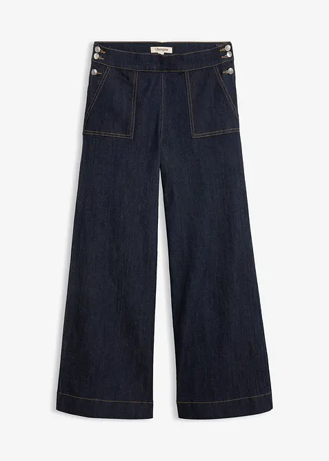 Wide Leg-jeans, High Waist med p&aring;satte lommer, bonprix
