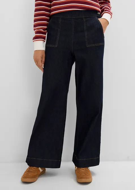 Wide Leg-jeans, High Waist med p&aring;satte lommer, bonprix
