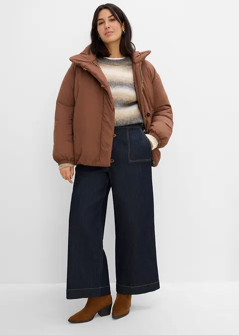 Wide Leg-jeans, High Waist med p&aring;satte lommer, bonprix