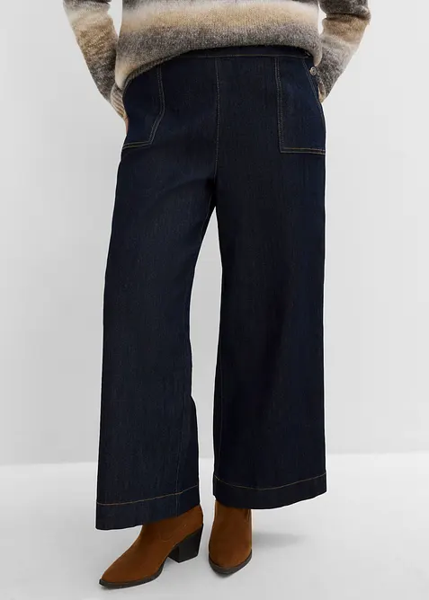 Wide Leg-jeans, High Waist med p&aring;satte lommer, bonprix
