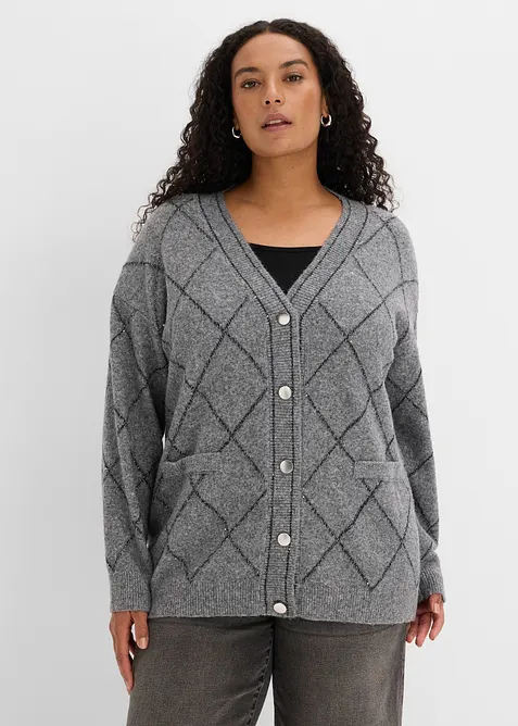 Lang cardigan med metallgarn, bonprix