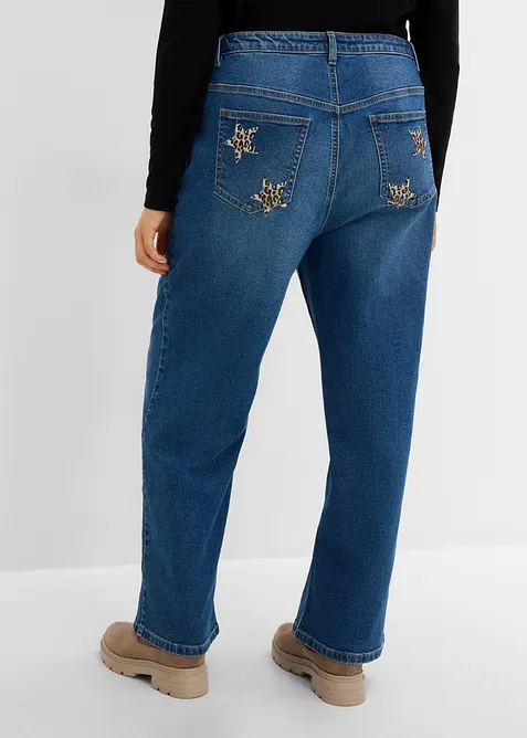 Wide leg jeans med leopardm&oslash;nstrede detaljer, bonprix
