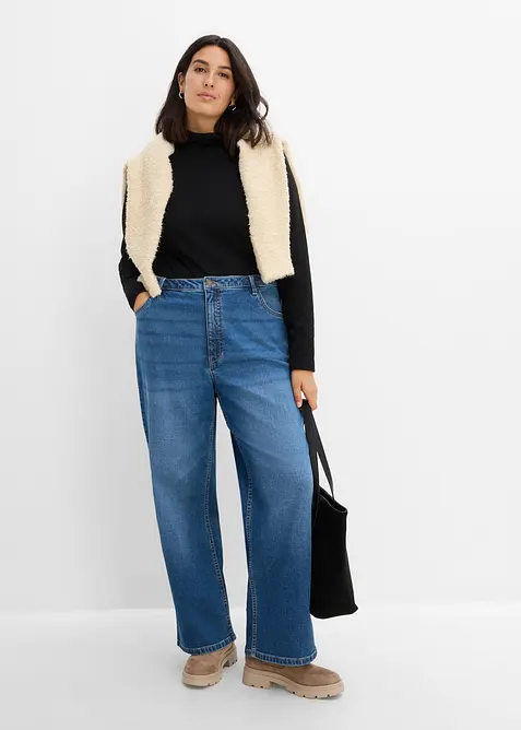 Wide leg jeans med leopardm&oslash;nstrede detaljer, bonprix
