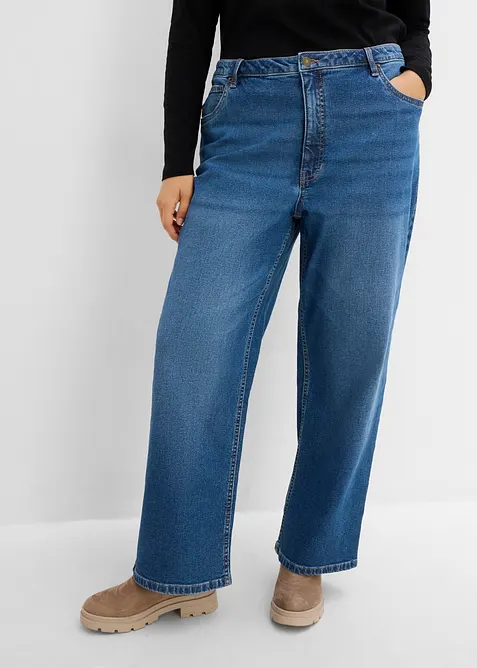 Wide leg jeans med leopardm&oslash;nstrede detaljer, bonprix