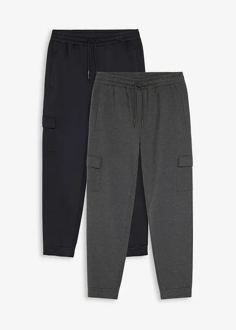 Joggebukse med cargolommer og &oslash;kologisk bomull (2-pack), bonprix