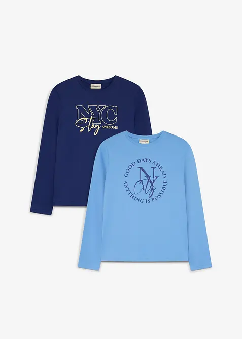 Langermet topp i myk, &oslash;kologisk bomull (2-pack), bonprix
