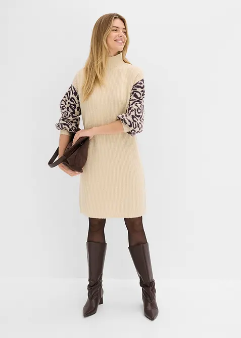 Oversized strikket kjole med leo-m&oslash;nster, bonprix