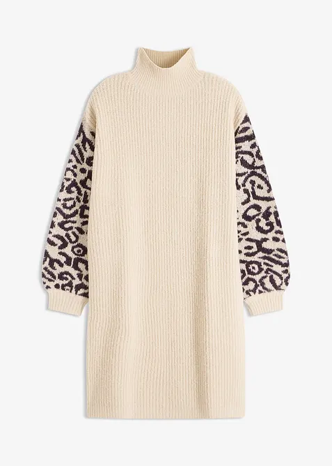 Oversized strikket kjole med leo-m&oslash;nster, bonprix