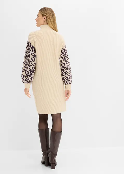 Oversized strikket kjole med leo-m&oslash;nster, bonprix