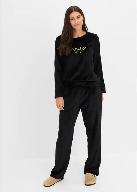 Loungewear kosedress i myk fleece med broderi, bonprix