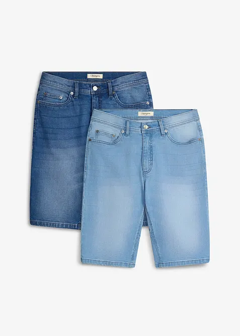 Bermudajeans med stretch (2-pack) med forsterket skritt, Regular Fit, bonprix