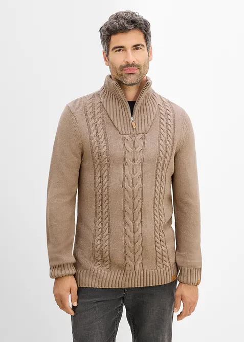Half zip genser med flettem&oslash;nster, bonprix