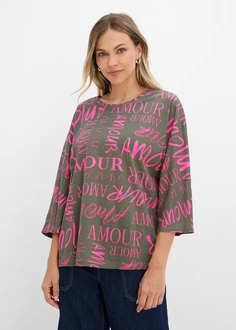 Oversized topp i bomull- og viskosemiks, bonprix