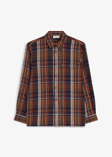 Oversized, rutete flanellskjorte med brystlomme, bonprix
