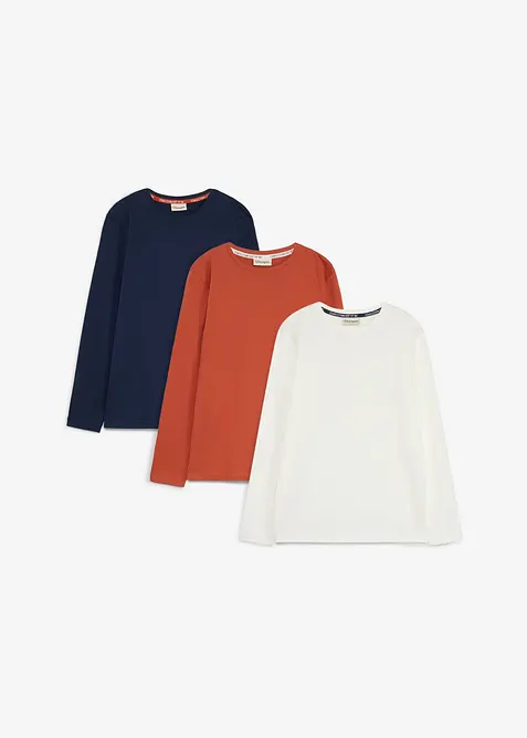 Langermet topp med &oslash;kologisk bomull (3-pack), bonprix