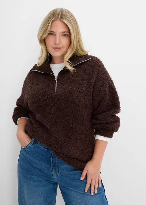 Half-zip-genser i boucl&eacute;stil, bonprix