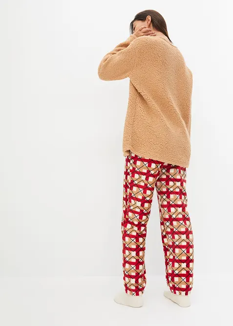 Fleecepyjamas med broderi, bonprix