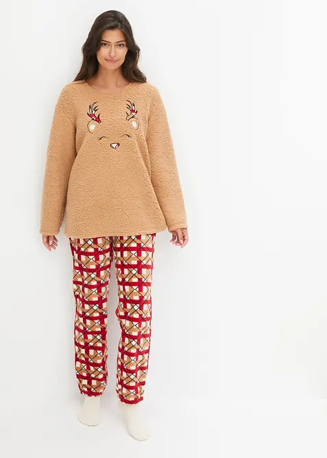 Fleecepyjamas med broderi, bonprix