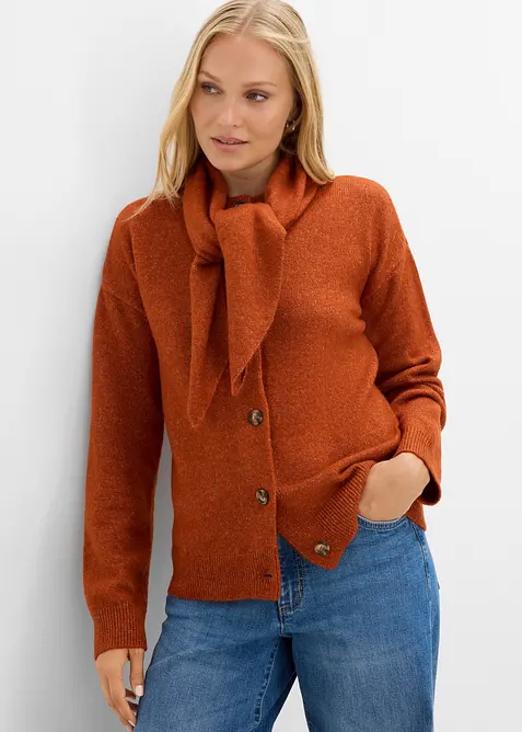 Cardigan med p&aring;satt skjerf, bonprix