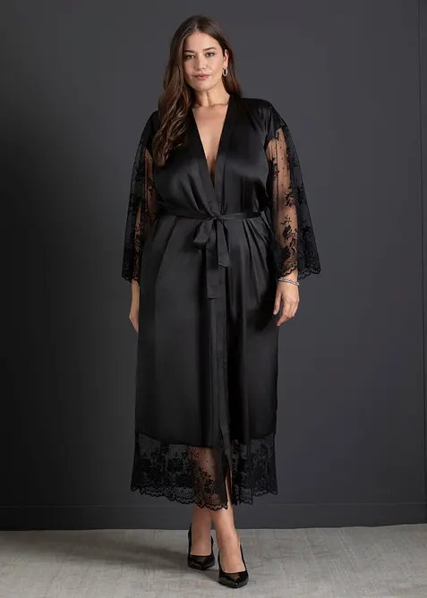 Satengkimono med blonder, bonprix