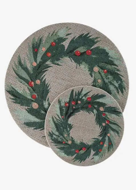 Rund, vaskbar d&oslash;rmatte med julemotiv, bonprix