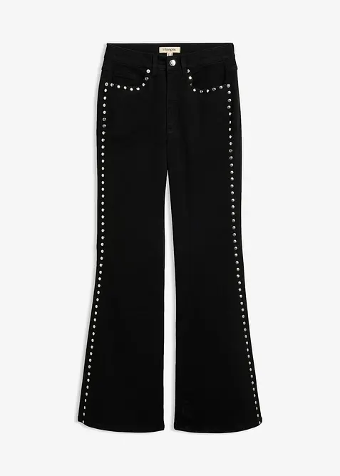 Flared-jeans High Waist med naglebesetning, bonprix