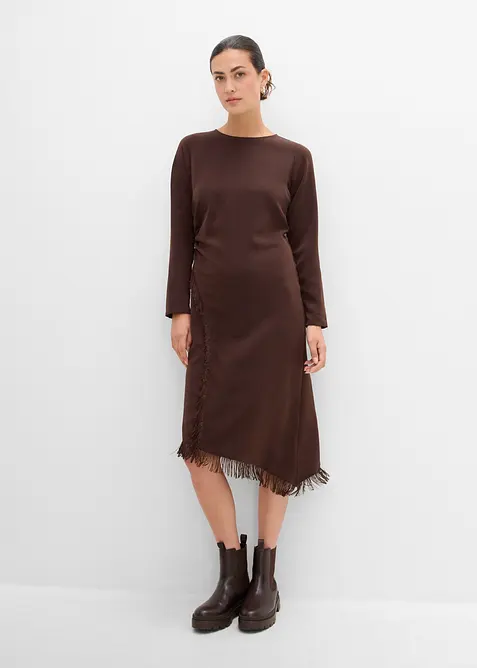 Asymmetrisk midikjole med frynser, bonprix